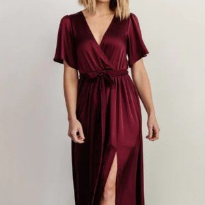 Burgundy Satin Maxi Dress